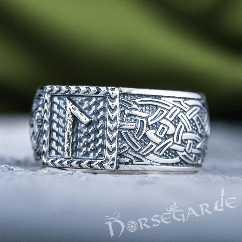 Handcrafted Laguz Rune Borre Ornament Band - Sterling Silver