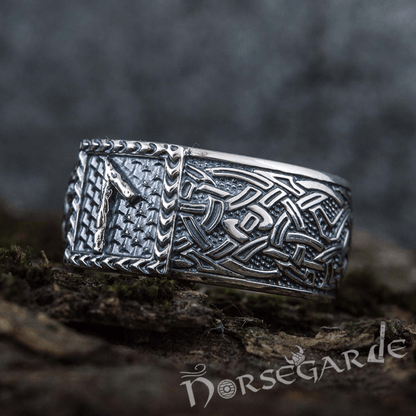 Handcrafted Laguz Rune Borre Ornament Band - Sterling Silver