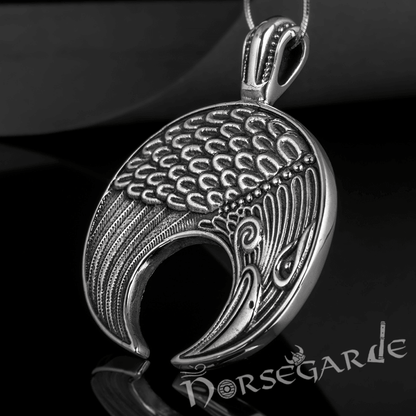 Handcrafted Lunula Raven Pendant - Sterling Silver