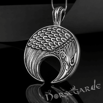 Handcrafted Lunula Raven Pendant - Sterling Silver