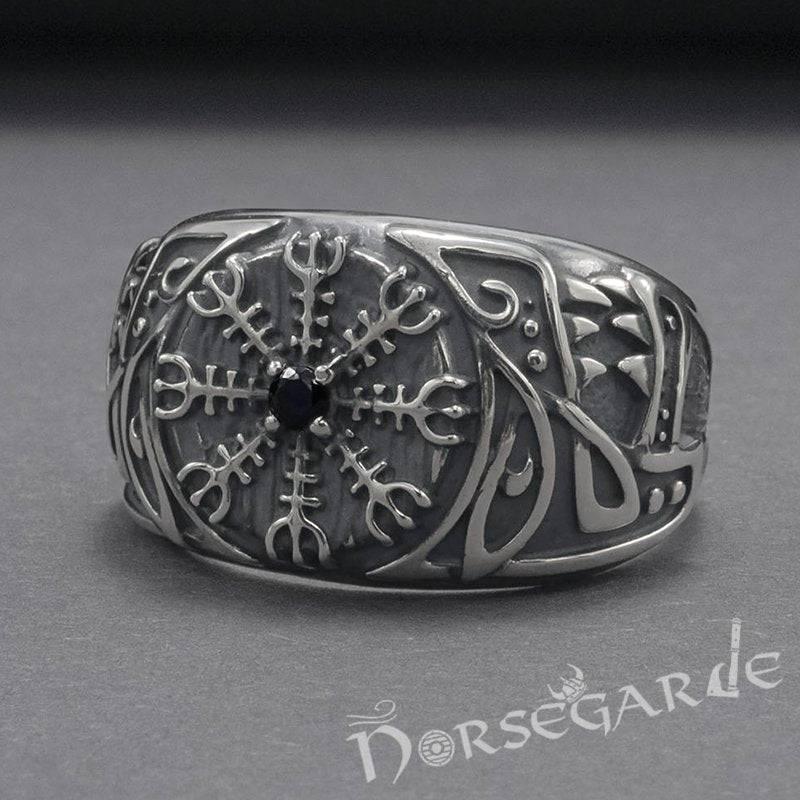 Handcrafted Lupine Helm of Awe Ring with Gem - Sterling Silver