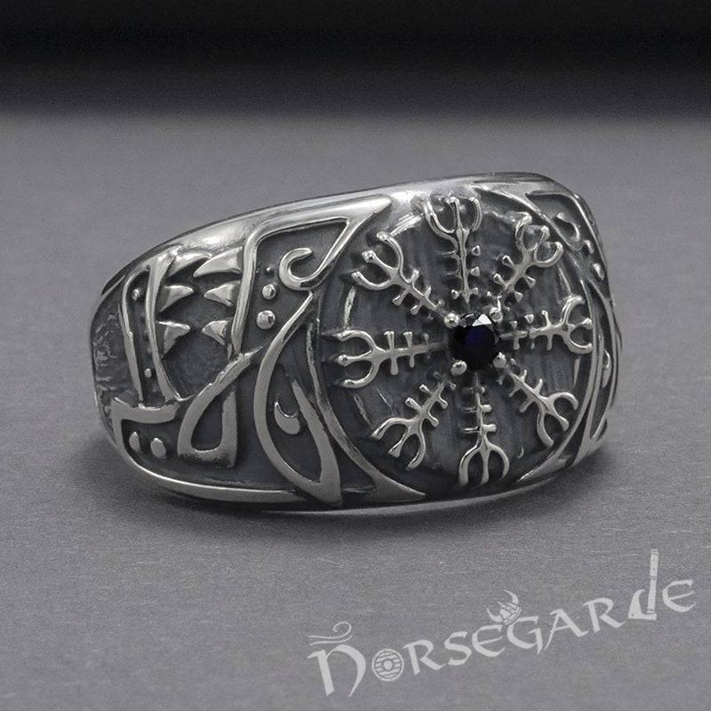 Handcrafted Lupine Helm of Awe Ring with Gem - Sterling Silver