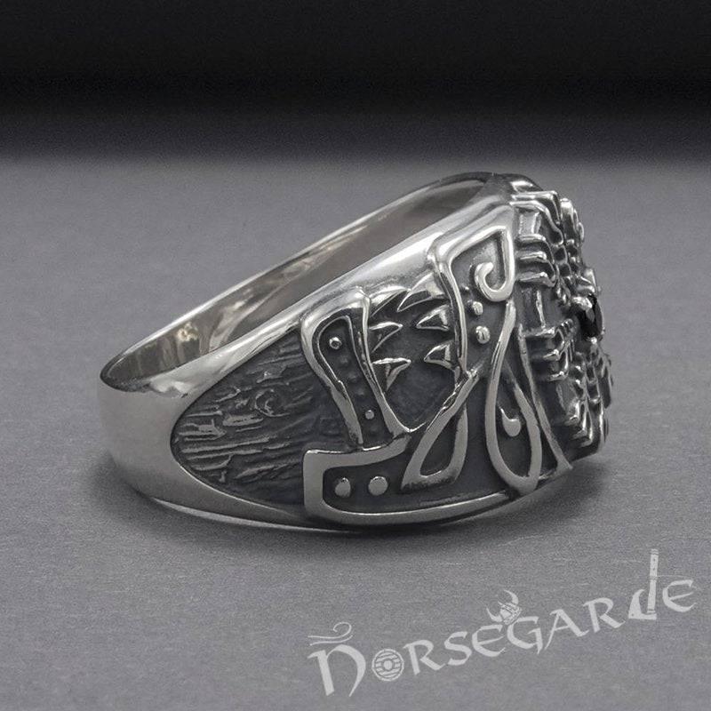 Handcrafted Lupine Helm of Awe Ring with Gem - Sterling Silver