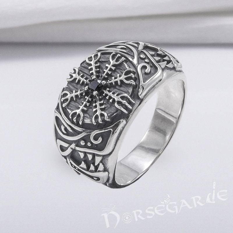 Handcrafted Lupine Helm of Awe Ring with Gem - Sterling Silver