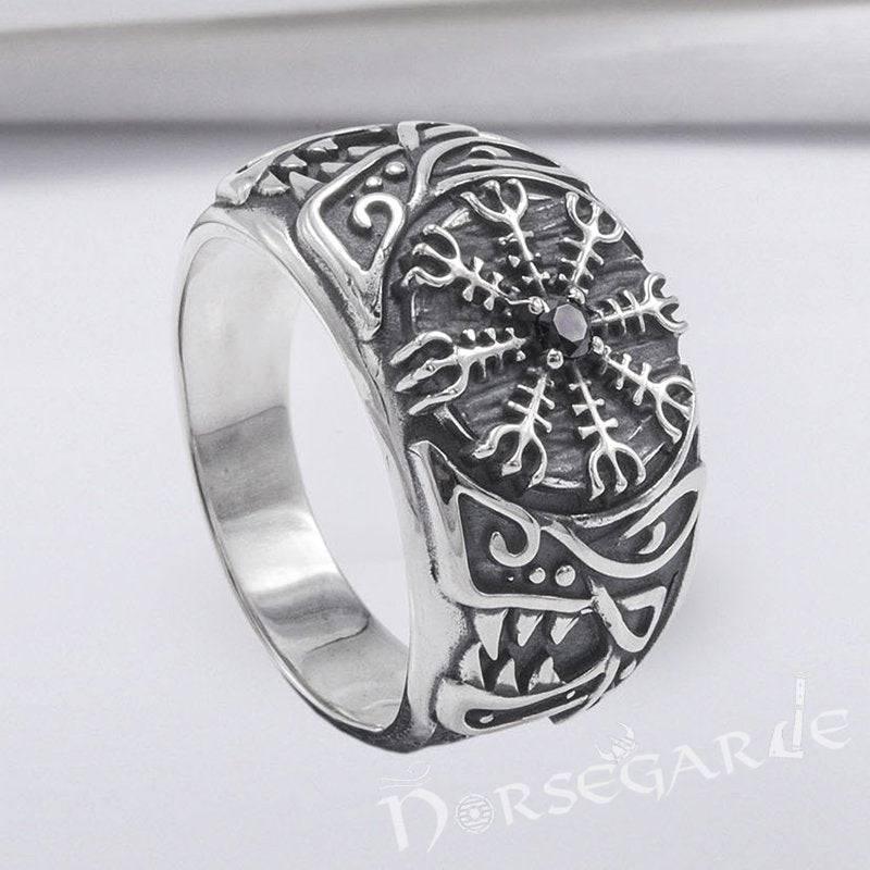 Handcrafted Lupine Helm of Awe Ring with Gem - Sterling Silver