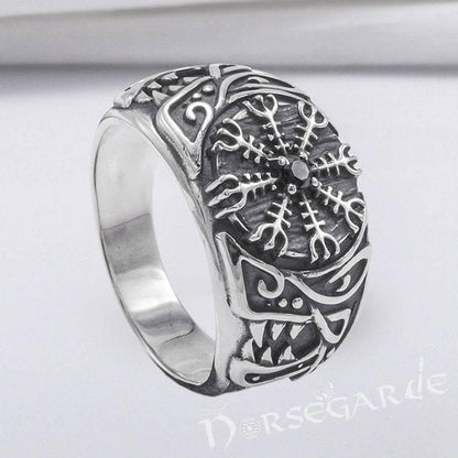 Handcrafted Lupine Helm of Awe Ring with Gem - Sterling Silver