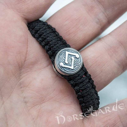 Handcrafted Night Paracord Bracelet with Mjölnir and Rune - Sterling Silver