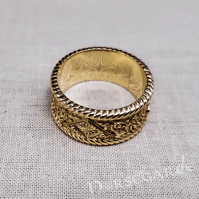 Handcrafted Norse Floral Ornament Band - Gold