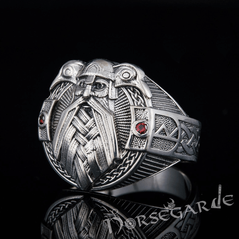 Handcrafted Odin and Ravens Ring - Sterling Silver