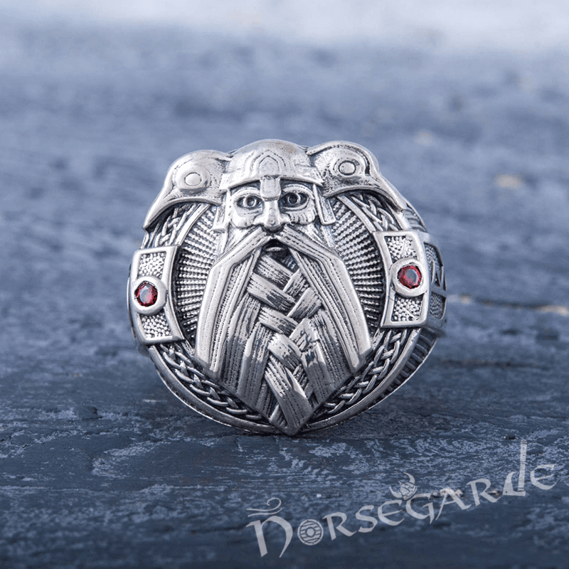 Handcrafted Odin and Ravens Ring - Sterling Silver