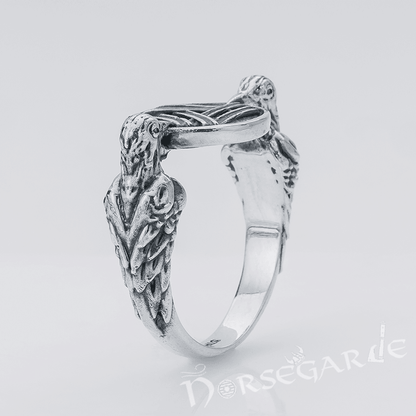Handcrafted Odin Ravens and Valknut Ring - Sterling Silver