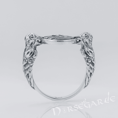 Handcrafted Odin Ravens and Valknut Ring - Sterling Silver