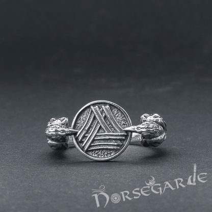 Handcrafted Odin Ravens and Valknut Ring - Sterling Silver
