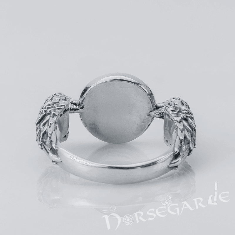 Handcrafted Odin Ravens and Valknut Ring - Sterling Silver