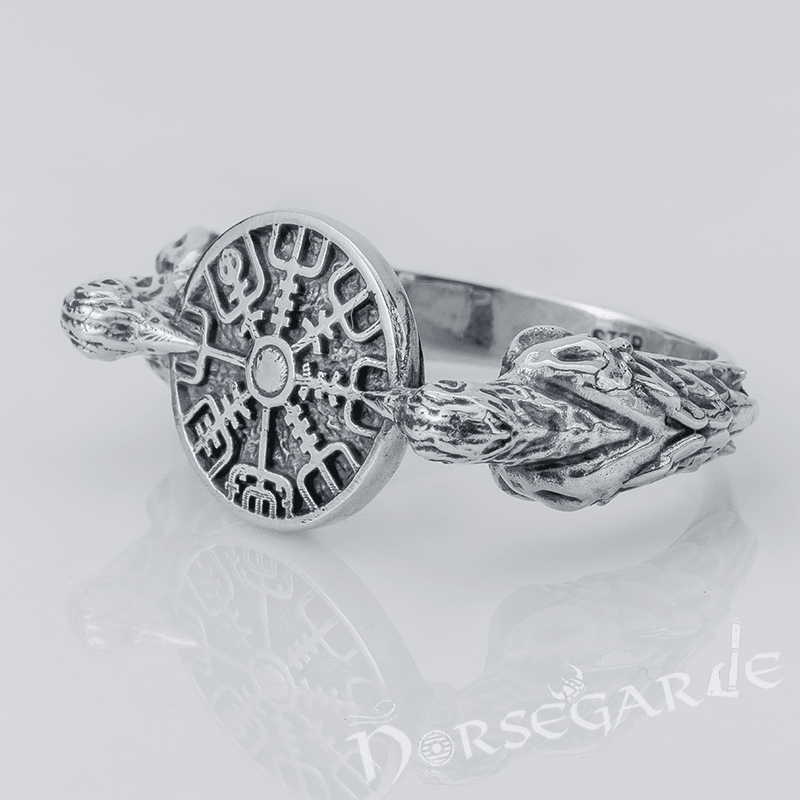 Handcrafted Odin Ravens and Vegvisir Ring - Sterling Silver