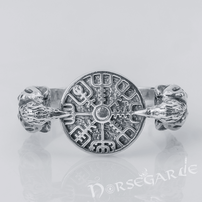 Handcrafted Odin Ravens and Vegvisir Ring - Sterling Silver