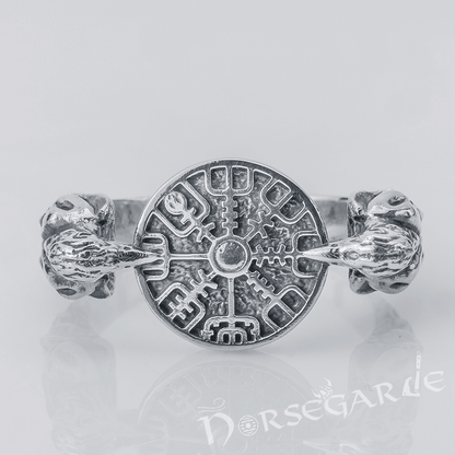 Handcrafted Odin Ravens and Vegvisir Ring - Sterling Silver