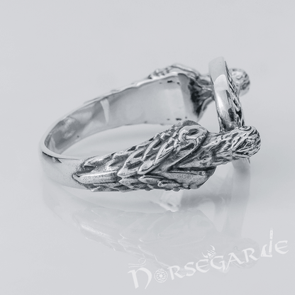 Handcrafted Odin Ravens and Vegvisir Ring - Sterling Silver