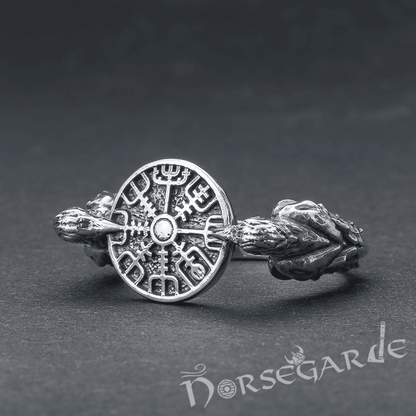 Handcrafted Odin Ravens and Vegvisir Ring - Sterling Silver