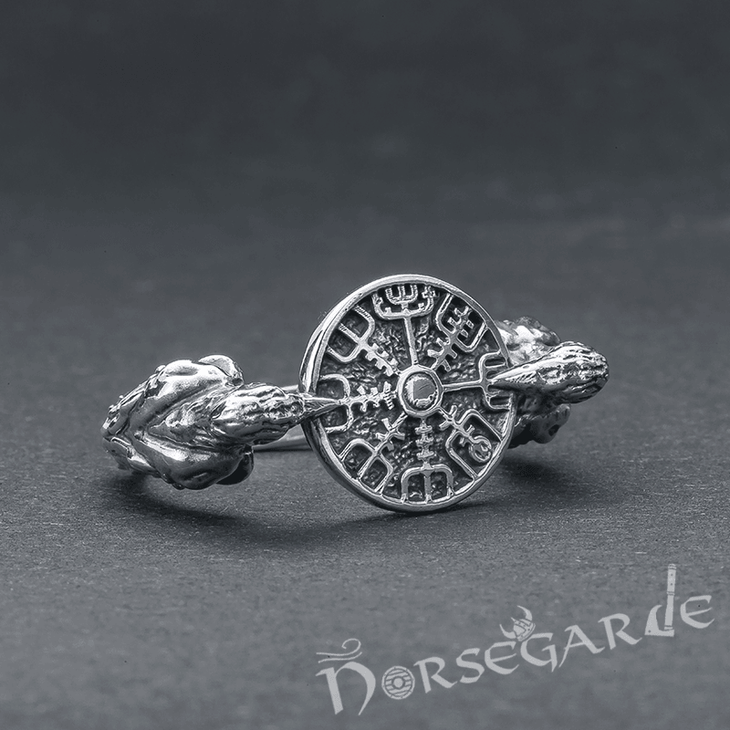 Handcrafted Odin Ravens and Vegvisir Ring - Sterling Silver