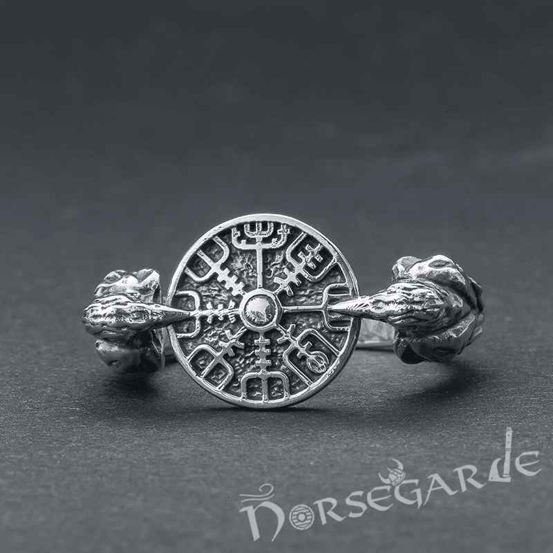 Handcrafted Odin Ravens and Vegvisir Ring - Sterling Silver