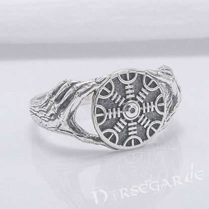 Handcrafted Odin's Grasp Helm of Awe Ring - Sterling Silver