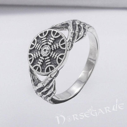 Handcrafted Odin's Grasp Helm of Awe Ring - Sterling Silver