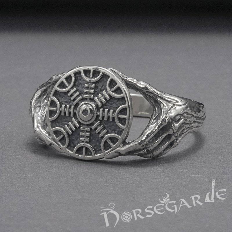 Handcrafted Odin's Grasp Helm of Awe Ring - Sterling Silver