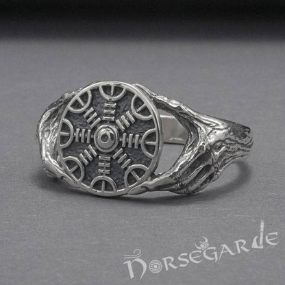 Handcrafted Odin's Grasp Helm of Awe Ring - Sterling Silver