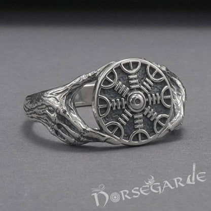 Handcrafted Odin's Grasp Helm of Awe Ring - Sterling Silver