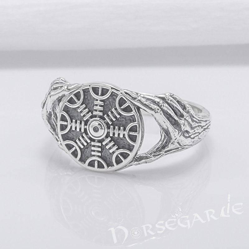 Handcrafted Odin's Grasp Helm of Awe Ring - Sterling Silver