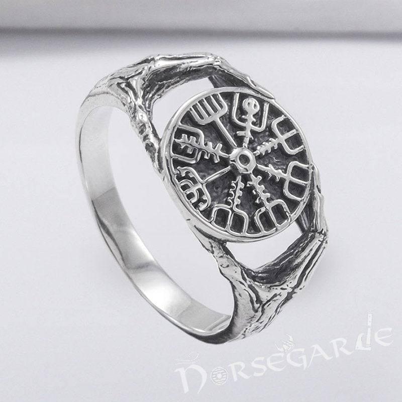 Handcrafted Odin's Grasp Vegvisir Ring - Sterling Silver