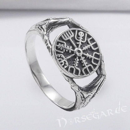 Handcrafted Odin's Grasp Vegvisir Ring - Sterling Silver
