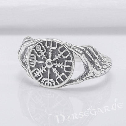 Handcrafted Odin's Grasp Vegvisir Ring - Sterling Silver