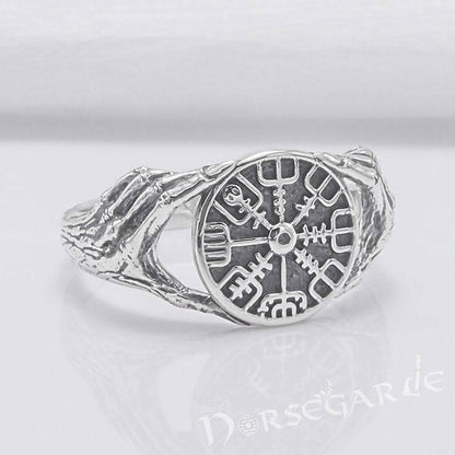 Handcrafted Odin's Grasp Vegvisir Ring - Sterling Silver