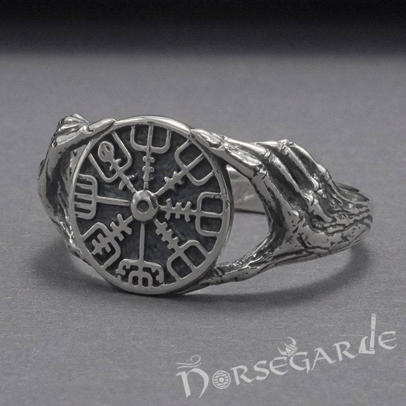 Handcrafted Odin's Grasp Vegvisir Ring - Sterling Silver