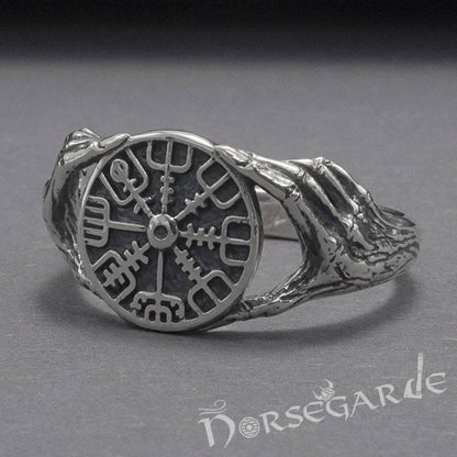 Handcrafted Odin's Grasp Vegvisir Ring - Sterling Silver