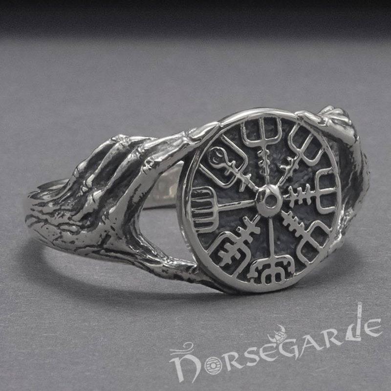 Handcrafted Odin's Grasp Vegvisir Ring - Sterling Silver