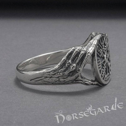 Handcrafted Odin's Grasp Vegvisir Ring - Sterling Silver