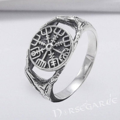 Handcrafted Odin's Grasp Vegvisir Ring - Sterling Silver