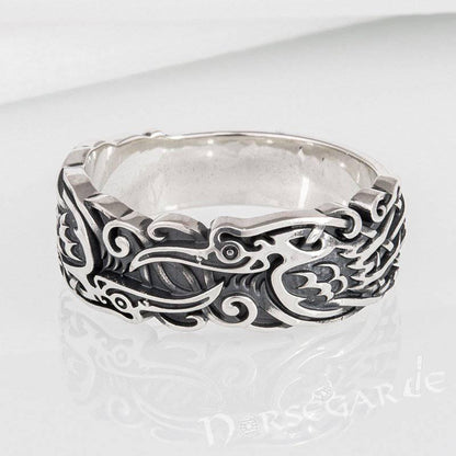 Handcrafted Odin's Ravens Band - Sterling Silver