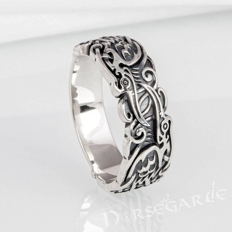 Handcrafted Odin's Ravens Band - Sterling Silver