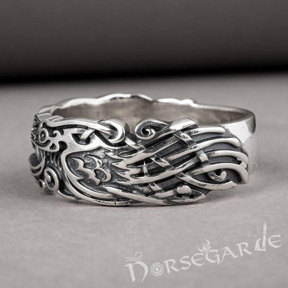 Handcrafted Odin's Ravens Band - Sterling Silver