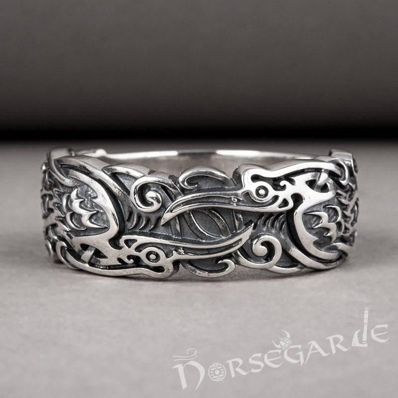Handcrafted Odin's Ravens Band - Sterling Silver