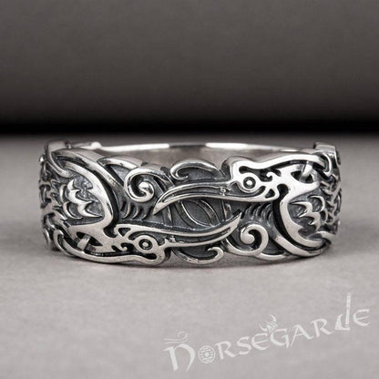 Handcrafted Odin's Ravens Band - Sterling Silver