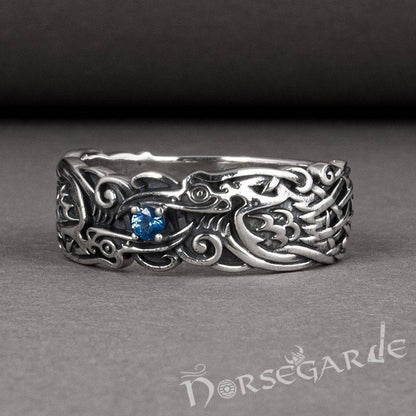 Handcrafted Odin's Ravens Gemmed Band - Sterling Silver