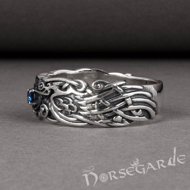 Handcrafted Odin's Ravens Gemmed Band - Sterling Silver