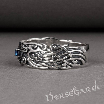 Handcrafted Odin's Ravens Gemmed Band - Sterling Silver