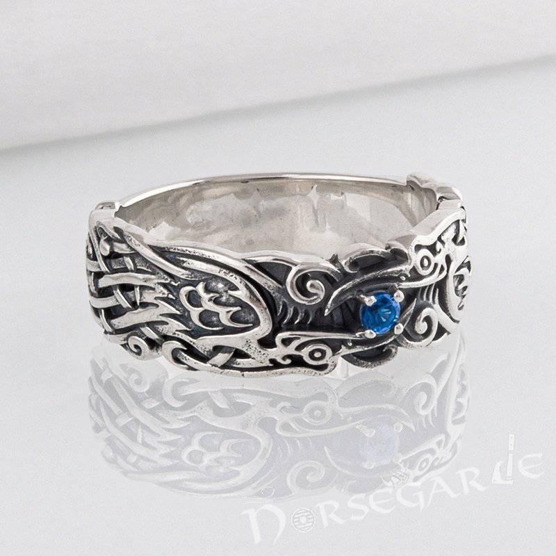 Handcrafted Odin's Ravens Gemmed Band - Sterling Silver