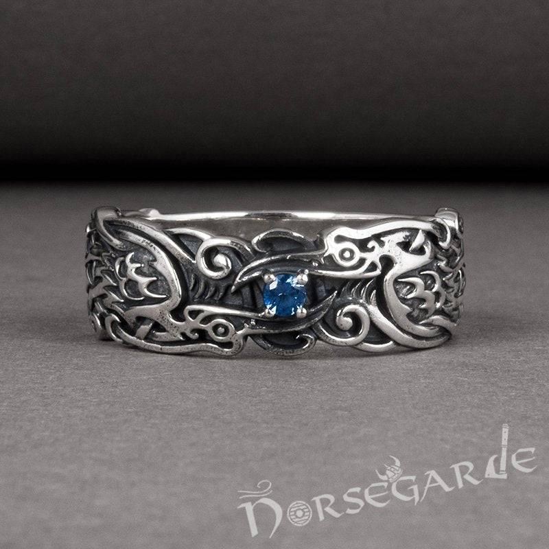 Handcrafted Odin's Ravens Gemmed Band - Sterling Silver